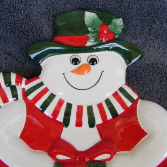 FITZ AND FLOYD Canape Plate, Holiday Snowman 2003, Original Package, 10x8.5" - Picture 4 of 8